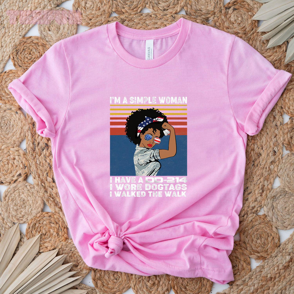 Retro Vintage Women Veteran Shirt I'm A Simple Woman_regular_Classic T-Shirt_Pink.jpg