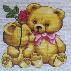 Handmade Teddy Bears painting, Animal wall art, for wall decor, finished cross stitch