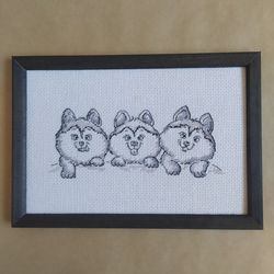 Handmade puppies painting, Dog wall art, for home decor, finished cross stitch