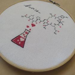 Handmade Chemical painting, Love is wall art, Finished cross stitch, Oxytocin print