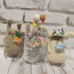Knitted bunny set , Easter knitted bunny, Easter crochet bunny, Soft knitted bunny, gift for mom