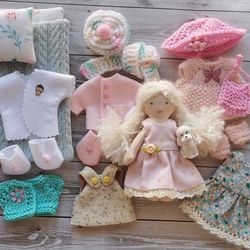 Rad doll with Set clothes, 5 inch Textill baby doll, Organik cotton doll, Tiny stuffed doll, Baby soft doll