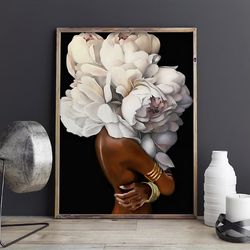 black girl with flower poster art, black wall art, black art, african american art, african art, black woman art