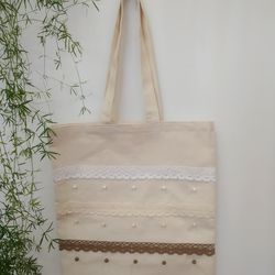Tortoise Daily Canvas Bag, Plastic Reduction, Environmental Protection, Love the Earth, beige tote bag with a pocket