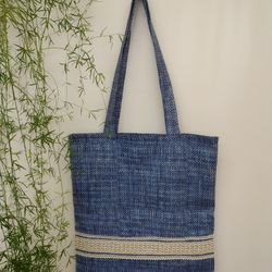 Tortoise Daily Canvas Bag, Plastic Reduction, Environmental Protection, Love the Earth, blue tote bag with a pocket