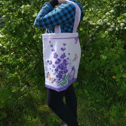 Canvas bag tote bag environmental protection bag stacking bag, Strong reusable tote bag with lavender, eco friendly