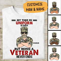 my time in uniform is over but being a veteran never ends personalized t-shirt, mug