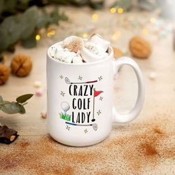 crazy golf lady 15oz large mug cup, gift present mug for birthday, christmas thanksgiving festival