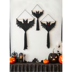 Gothic Bat Decor | Modern Halloween | Boho Halloween | Hanging Plant Holder | Dark Wall Art | Hanging macrame