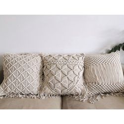 Throw Pillow Covers, Macrame Cushion Case, Woven Boho Cover, Bed, Sofa, Bench, Home Decor, Indoor/outdoorPillow Cases