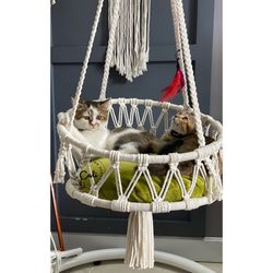 Boho Macrame Cat Hammock Hanging Cat Bed and Tree Pet Wall Furniture Crochet Cat Supplies Perfect Cat Lover Gift