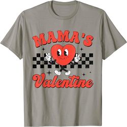 retro groovy mama is my valentine cute heart boys girls kids t-shirt