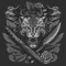 American Traditional Tiger, Dagger and Rose Tattoo Style- Grayscale.png