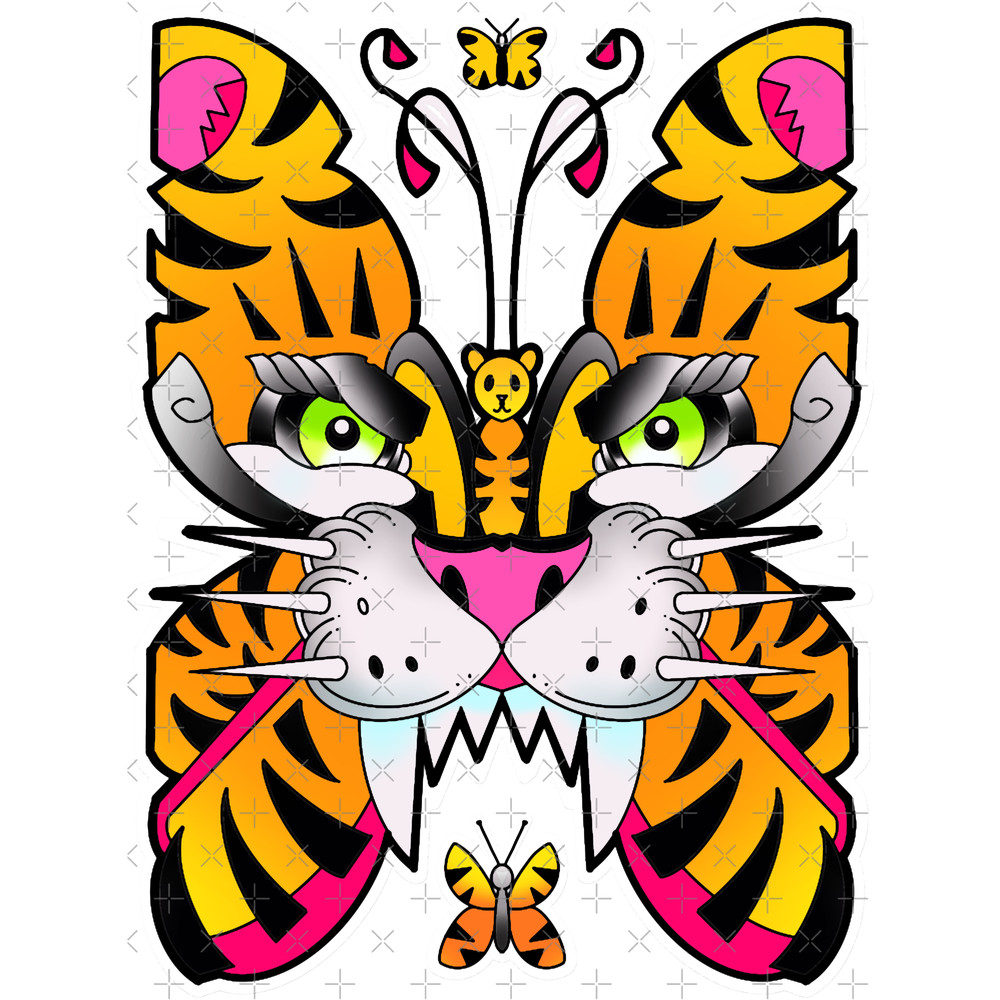 Tiger face butterfly tattoo, neotraditional style.png