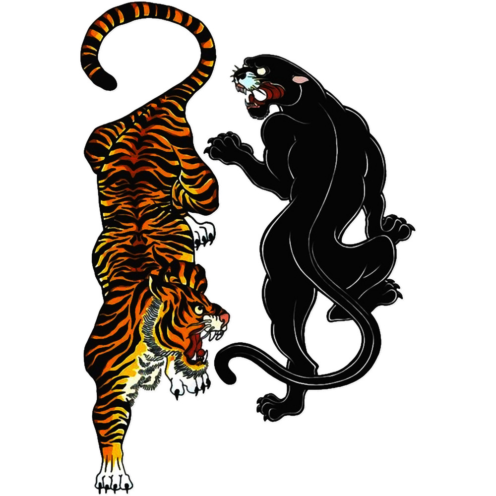 Traditional Scary Tiger and Black Panther Tattoo.png