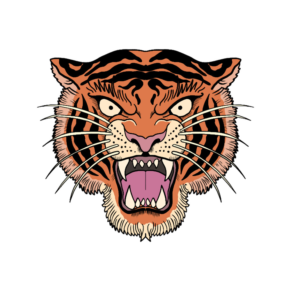 Traditional Tattoo Tiger Head With Open Mouth.png