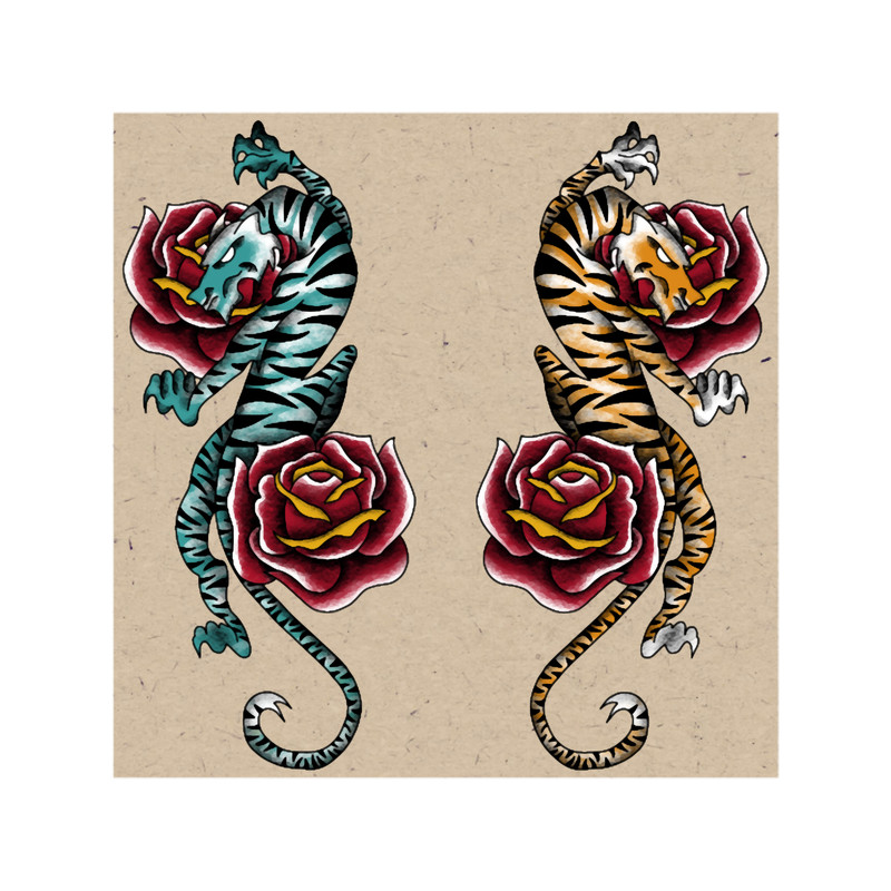 Two Neo-Traditional Tigers Facing Long .png