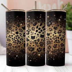 glitter cheetah print 20 oz skinny straight tumbler wrap png