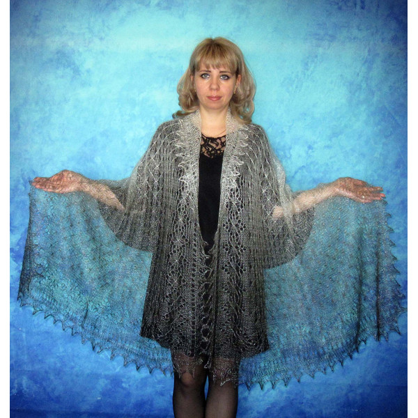 Hand knit gray scarf, Handmade Russian Orenburg shawl, Goat wool cover up, Lace pashmina, Downy kerchief, Stole, Tippet, Warm wrap, Cape, Gift for mom.JPG