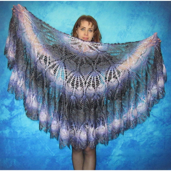 Bright lilac crochet shawl, Hand knit warm Russian Orenburg shawl, Shoulder wrap, Goat down stole, Wool cape, Cover up, Lace kerchief, Gift for a woman.JPG