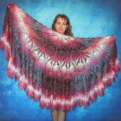 Red crochet warm Russian shawl, Goat down Orenburg stole, Handmade shoulder cape, Wool wrap, Kerchief, Bridal cover up