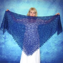 Dark navy blue embroidered Russian shawl Orenburg wool wrap Hand knit cover up Lace wedding stole Warm bridal cape Scarf
