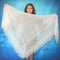 Large white Russian shawl, Hand knit Orenburg wool wrap, Warm cape, Lace kerchief, Wedding stole, Bridal cover up ,Scarf