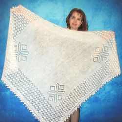 Handmade tight knit thick white Russian Orenburg shawl, Warm shoulder cape, Goat down kerchief, Wool wrap,Cover up,Stole
