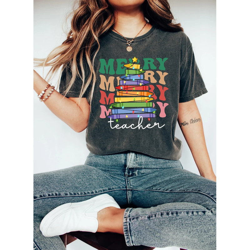 Comfort Colors Shirt Crayons Christmas Tree T-Shirt, Teacher Christmas T-Shirt, Christmas Holiday T-Shirt, Christmas Gift for Teacher.jpg