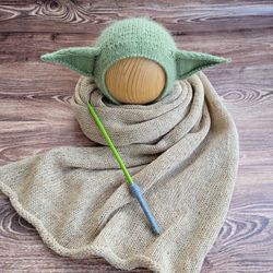 Green hat with wrap, Newborn photo props
