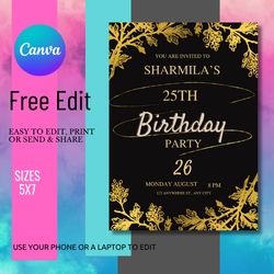 editable kids birthday invitation template