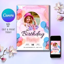 boys & girls birthday party invitation, editable digital template, printable invites