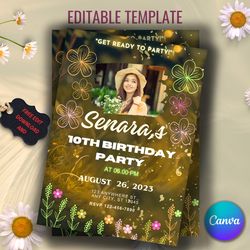 boys & girls birthday party invitation, editable digital template, celebration template