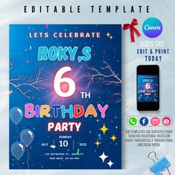 boys & girls birthday party invitation, editable digital template, event invitations