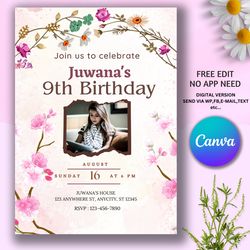 boys & girls birthday party invitation, editable digital template, birthday celebration
