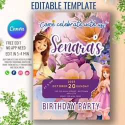 boys & girls birthday party invitation, editable digital template, diy celebration
