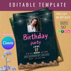boys & girls birthday party invitation, editable digital template, diy celebration, printable cards, birthday design