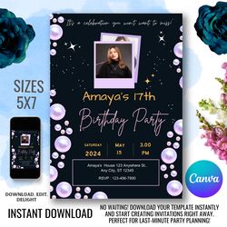 editable birthday invitation - digital download, canva customizable, 5x7 printable