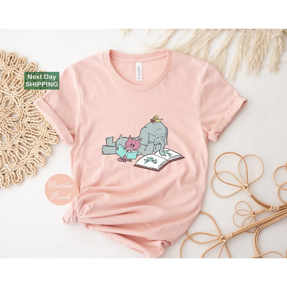ReadMoreBookTshirtGoodDayToReadKidsTeeFunnyPiggieElephantPigeonsShirtChildrenBook