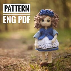 Cute doll in a dress and vest crochet pattern. Amigurumi doll. Children's doll, English pdf