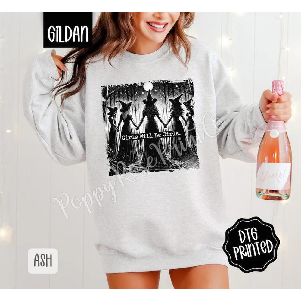 Girls Will Be Girls Sweatshirt Trendy Halloween Sweatshirt Spooky Season Crewneck Cute Witchy Sweat 0