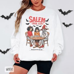 salem book club sweatshirt, trendy halloween crewneck, book lover sweater, bookish halloween sweatshirt, cute witch shir