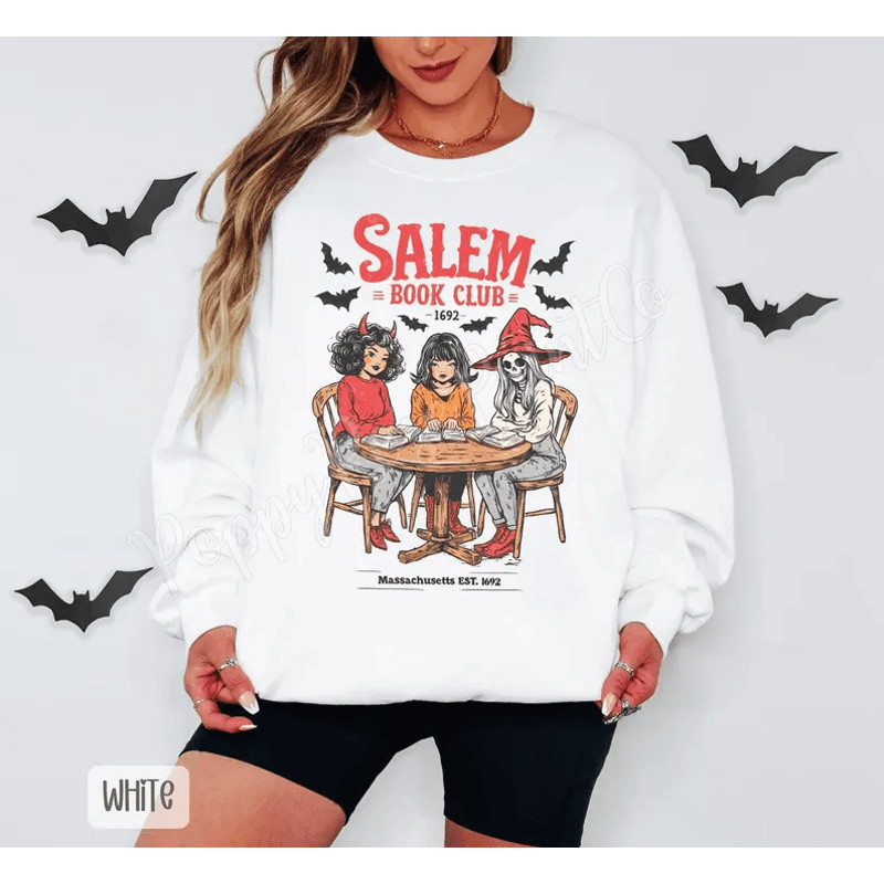 Salem Book Club Sweatshirt Trendy Halloween Crewneck Book Lover Sweater Bookish Halloween Sweatshir 0
