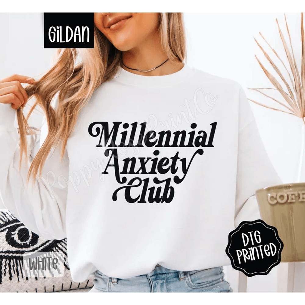 Millennial Anxiety Club Sweatshirt Trendy Womens Crewneck Mental Health Sweater Anxiety Awareness S 0