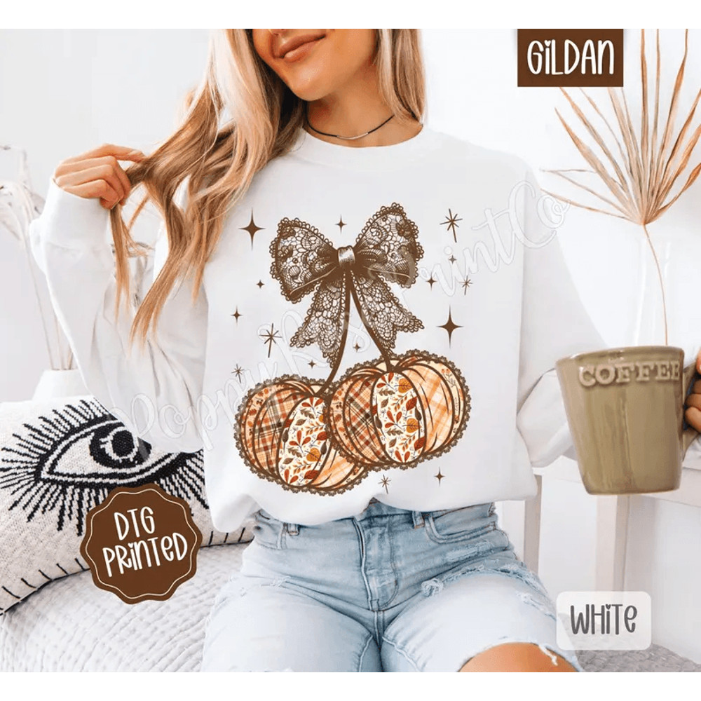 Fall Pumpkin Cherries Sweatshirt Trendy Autumn Bow Crewneck Sweater Weather Coquette Fall Sweater R 0