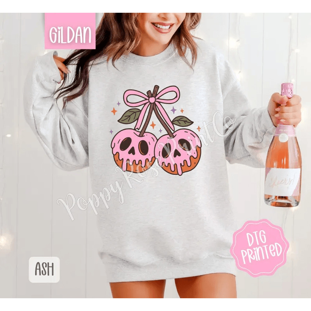 Halloween Cherries Sweatshirt Trendy Womens Sweatshirt Spooky Season Sweater Fall Girly Sweatshirt 0