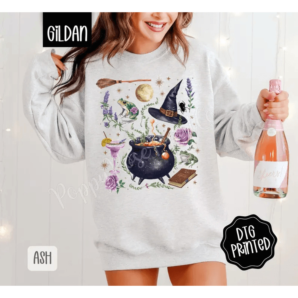 Halloween Collage Sweatshirt Trendy Womens Sweatshirt Spooky Season Crewneck Witches Brew Sweater H 0