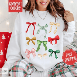coquette christmas bow sweatshirt comfort colors, cute christmas sweater womenswear, holiday crewneck, trendy xmas bow s