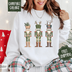 camo nutcracker christmas sweatshirt comfort colors, country christmas sweater, womens holiday hunting crewneck, hunting