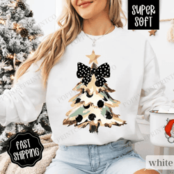 christmas tree sweatshirt, cute christmas sweater, women's holiday crewneck, colorful coquette christmas tree sweatshirt